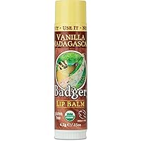 Badger - Classic Lip Balm, Vanilla Madagascar, Made with Organic Olive Oil, Beeswax & Rosemary, Natural Lip Balm, Certified Organic, Moisturizing Lip Balm, 0.15 oz