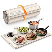 Electric Warming Tray with Adjustable Temperature, 2024 New Portable Electric Warming Tray Silicone, Foldable Food Warmer Fast Heating for Home Buffets Restaurants (Cream)