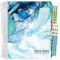 Aug 2024-Jul 2025 Deluxe Teacher Planner Notebook 8.5x11 Daily Weekly Monthly Organizers with 7 Periods, Pocket Folder, Dated Calendar, Page Tabs, Bookmark and Planning Stickers (Seaside Watercolors)