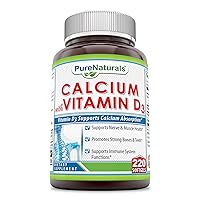 Pure Naturals Calcium with Vitamin D3 220 Softgels, Supports Nerve & Muscle Health, Promotes Strong Bones & Teeth, Supports Immune SysteaM Functions