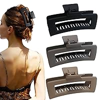 5 Inch Square Extra Large Claw Clips, 13 cm Jumbo Strong Hold Rectangle XL Hair Clips for Thick Long Curly Hair, Matte Big Hair Claw Clips with Multi Color, 3 Pack