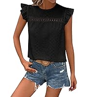 Women's Tops Fashionable Round Neck Solid Color Lace Ruffled Short Sleeved T-Shirt Top Spring, S-2XL