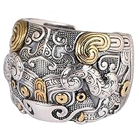 Two Tone Mens Ring Heavy 925 Sterling Silver Chinese Mythical Animal TAOTIE Ring for Men Boys Open and Adjustable