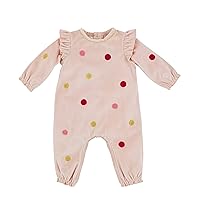 Mud Pie Baby Girl Velour Boucle Polka Dot One Piece Bodysuit, Pink, 6-9 Months
