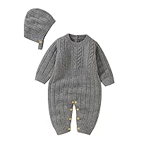 Baby Girls Knitted Sweater Newborn Infant Solid Baby Jumpsuit Romper Cotton Caps Hat Outfits Sets Hoodies