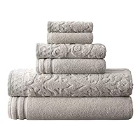 Modern Threads 6-Piece Damask Jacquard/Solid Ultra Soft 550GSM 100% Combed Cotton Towel Set with Embellished Borders [Gray]