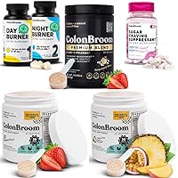 ColonBroom Premium, Strawberry, Tropical Powders (3x60 Servings)+Day & Night Burner Supplements, Weight Control Pills (60 Servings)+Sugar Craving Suppressant - Chromium Picolinate 200mcg (60 Servings)