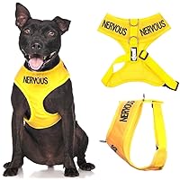 Nervous Yellow Color Coded Waterproof Padded Adjustable Non Pull Front and Back Ring Alert Warning Medium Vest Dog Harness Prevents Accidents By Warning Others of Your Dog in Advance