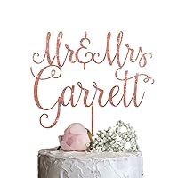 Custom Wedding Cake Topper with Last Name, Elegant Mr and Mrs Cake Topper, Sweet Wedding Cake Topper, Rose Gold Silver Glitter