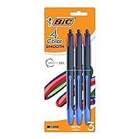4-Color Smooth Retractable Ballpoint Pens, Medium Point (1.0mm), 3-Count Pack, Colored Pens with Long-Lasting Ink