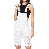 Twiin Sisters Women's Front and Back Ripped Slim Curvy Cotton Denim Pants Short Bermuda Overalls Shortalls for Women