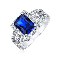 Personalize Art Deco Style 3CTW Rectangle AAA CZ Green Blue Emerald Cut Halo Cocktail Statement Engagement Ring For Women Wide Band .925 Sterling Silver Customizable