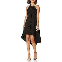 S.L. Fashions Women's Jewel Halter Sheath Dress (Petite and Regular), Black Hi Low, 14P