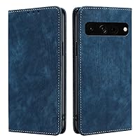 Leather Case Compatible for Google Pixel 8 Pro, Magnetic Flip PU Shockproof Wallet Cover Card Slots & Stand Function - Blue
