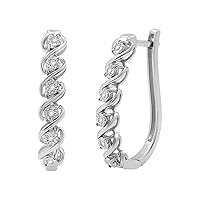1/10 ct. T.W. Lab Diamond (SI1-SI2 Clarity, F-G Color) and Sterling Silver Twist Hinge Hoop Earrings