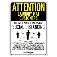 COVID-19 Notice Sign - Attention Laundry Mat Customers Practice Social Distancing | Peel and Stick Wall Graphic | Protect Your Business, Class Room, Office & Interior Surroundings | Made in The USA