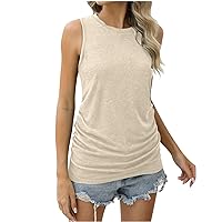 Womens Ruched Tank Tops Comfy Crewneck Sleeveless Shirts Dressy Casual Spring Summer Solid Loungewear Blouses
