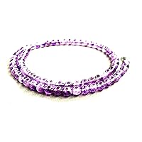22 inch Long Round Shape Smooth Cut Natural Pink Amethyst 6 mm Beads Necklace with 925 Sterling Silver Clasp for Women, Girls Unisex