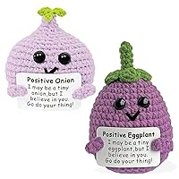 Positive Onion + Eggplant, Crochet Emotional Support Vegetables, Mini Funny Crocheted Veggie, Inspirational Encouragment Cheer Up Small Gift for Friend Women