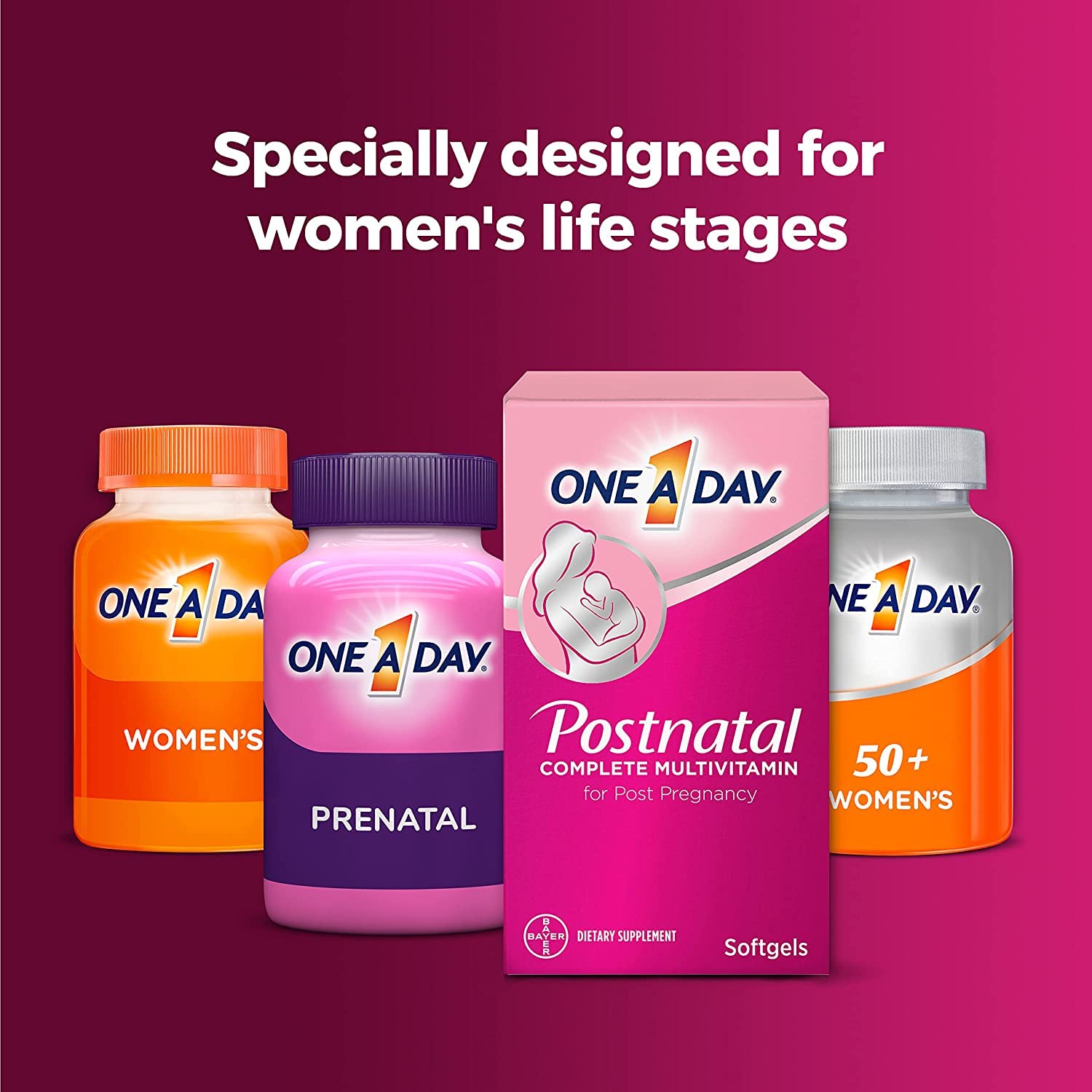 ONE A DAY Postnatal Complete Multivitamin for Post-Pregnancy with Folic Acid and Omega-3 DHA, 60 Count