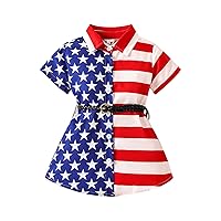 Toddler Girls Independence Day Short Sleeve Prints Princess Dress Dance Party Dresses Clothes Flower Dress Girl