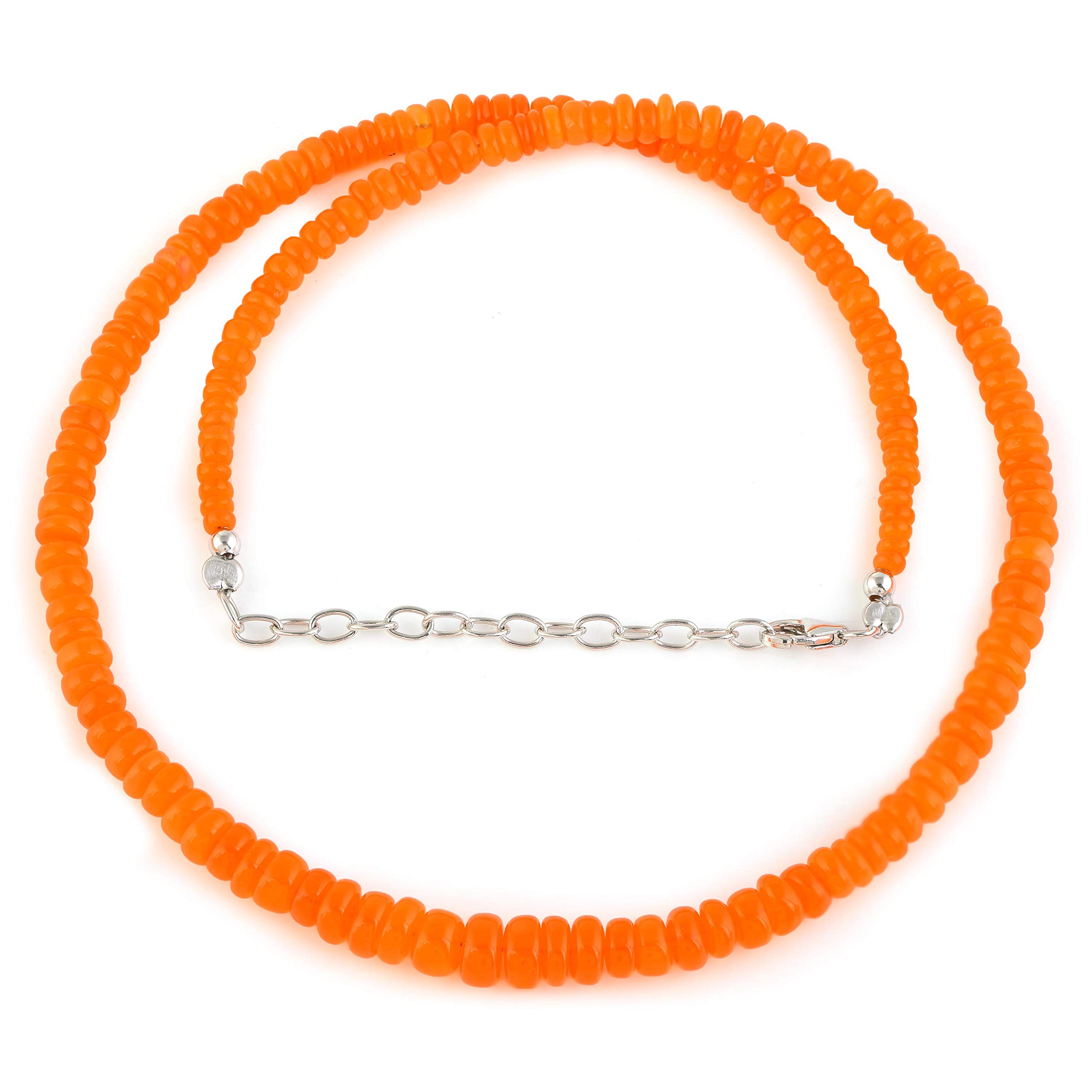 Vatslacreations 100% Orange Opal Necklace, 18'' Natural Ethiopian Welo Fire Necklace, 4-6MM Orange Opal Rondelle Beads Necklace, Opal Necklace