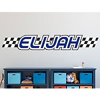 Race Car Wall Decals for Boys Room - Race Flag Name Wall Decal - Personalized Wall Art for Boys, Baby, and Kids - Custom Name Wall Decal with Race Car Theme - Car Decor for Boys Room