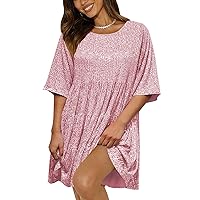 Sequin Babydoll Mini Dress,Sparkly Glitter Dress Short Flowy Tiered Tunic Dress for Women Party Club Night Out