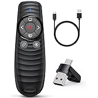 Presentation Clicker Wireless, 2-in-1 USB/Type C Rechargeable Presenter Remote Control for PowerPoint, PPT Clicker Red Laser Pointer, Slide Advancer RF2.4GHz (Red Light, USB C Rechargeable)