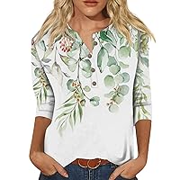 Long Sleeve Workout Tops for Women,3/4 Sleeve Shirts for Women V Neck Floral Printed Button Down Neck Tops Fashion Retro Holiday Oversized Blouse Womens Zip Up Sweatshirt