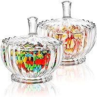 DEAYOU 2 Pack Glass Candy Dish with Lid Large, 34 Oz Crystal Decorative Covered Sugar Bowl, Clear Biscuit Barrel Candy Buffet Box Storage Container for Snack, Gift, 6
