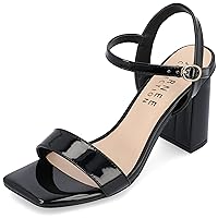 Journee Collection Womens Open Square Toe Band Chunky Block Heel Buckle Ankle Strap Pump Padded Tivona Dress Sandal