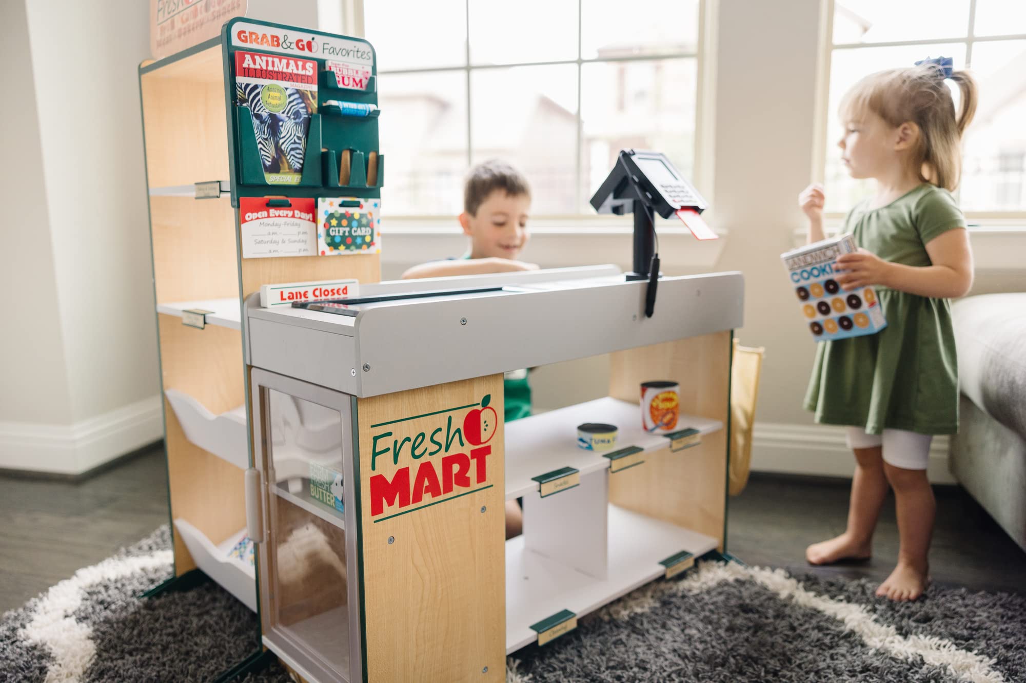 Melissa & Doug Freestanding Wooden Fresh Mart Grocery Store - Supermarket Pretend Play, Kids Play Store, Toy Food Stand For Toddlers And Kids Ages 3+ - FSC-Certified Materials