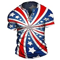 Independence Day T Shirt for Men American Flag Print Short Sleeve Henley T Shirts Lightweight Tee Top