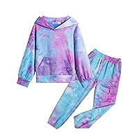 2 Pieces Girls Outfits Tie Dye Sweatsuits Pant Set Long Sleeve Athletic Sweatshirts and Sweatpants with Pockets