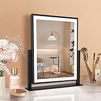 Makeup Mirror with Lights, Fashion Lighted Vanity Mirror with Dimmable Light, Smart Control, Adjustable Warm White/Natural/Daylight, Birthday Wedding Gift, 360°Rotation (Black, 13inch)