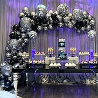 GIHOO Black Silver Balloon Garland Arch Kit, 139pcs 4D Disco Foil Balloons Silver Metallic Balloons with 16Ft Strip for New Year Bouquet Wedding Baby Shower Birthday Disco Dance Party Decorations