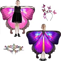 Butterfly Wings For Girls, Double-Sided Fairy Wings, Halloween Costumes for Kids, 3PCS Butterfly Cape Set.