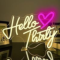 Hello Thirty Neon Sign Letters Neon Lights Signs Dimmable LED Light Up Signs for Wall Birthday Party Bedroom Bar Living Room Neon Wall Signs Decor Birthday Gifts USB Powered
