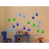Wall Decor Plus More WDPM3566 Handprint Vinyl Wall Decals Sticker, Great for Classroom, Daycares and Preschool, Ice Blue/Traffic Blue/Lime Green, 18 Piece