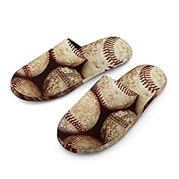 Old Vintage Baseball Men's Cotton Slippers Memory Foam Washable House Slip On Shoes