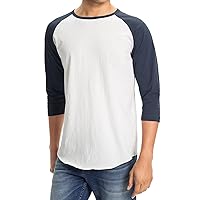 Men's Plain Baseball Athletic 3/4 Sleeve 100% Cotton Tee Shirt Navy/WHT Medium