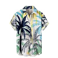 Funky Hawaiian Shirt for Men Short Sleeve Button Down Color Block Beach Dress Shirt Cotton Linen Tropical Shirts