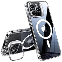TORRAS Ultra Magnetic Clear for iPhone 15 Pro Case with Stash Camera Stand, [Exceeds 3X Mil-Grade Shockproof & Never Yellow & Compatible with MagSafe] Sleek Unbreakable Kickstand Case, Crystal Clear