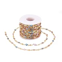 Stiesy 10M/32.8 Feet Handmade Brass Beaded Chains Spool Real 18K Gold Plated Link Chain with Evil Eyes & Star Beads for DIY Boho Jewelry Making and Face Mask Leash Lanyards