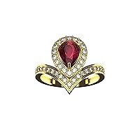 2 Carats Pear Ruby And Diamond Engagement Ring For Women And Girls / 14k Gold July Birtstone Ring/Christmas Gift Ring
