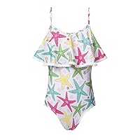 iiniim Kids Girls Floral Printed Tankini Swimsuit Ruffled Shoulder Straps Rash Guard Bathing Suit Swimwear