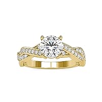 Certified Petite Twisted Vine Engagement Ring Studded with 0.35 Ct IJ-SI Natural & 1.14 Ct G-VS2 Round Moissanite Diamond in 18K White/Yellow/Rose Gold for Women on Her Engagement Celebration