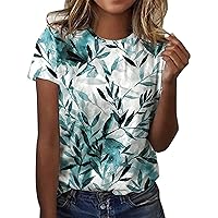 Going Out Tops for Women Vintage Leaf Print T Shirt Summer Short Sleeve Tee Plus Size Round Neck Loose Fit Blouse