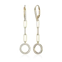 Amazon Essentials Cubic Zirconia Geometric Open Circle Paperclip Chain Link Dangle Leverback Earrings in Sterling Silver (previously Amazon Collection)
